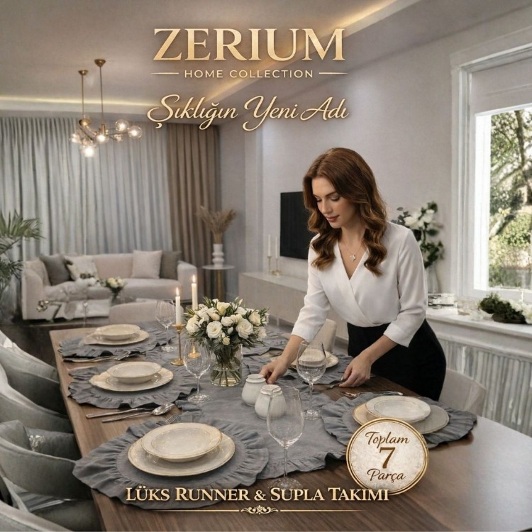 Fırfırlı Ham Keten 7’li Runner ve Supla Şık Sofra & Sunum Çeyiz Seti - 20252001303