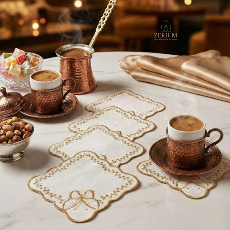 Premium 6’lı Kokteyl ve Kahve Altı Sunum Peçetesi Gold Kelebek Serisi - 20252001295