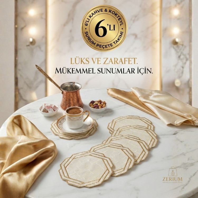 Premium 6’lı Kokteyl ve Kahve Altı Sunum Peçetesi Geometrik Gold Serisi - 20252001300