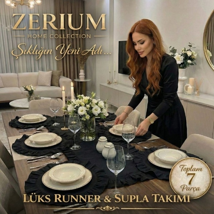 Fırfırlı Ham Keten 7’li Runner ve Supla Şık Sofra & Sunum Çeyiz Seti - 20252001305