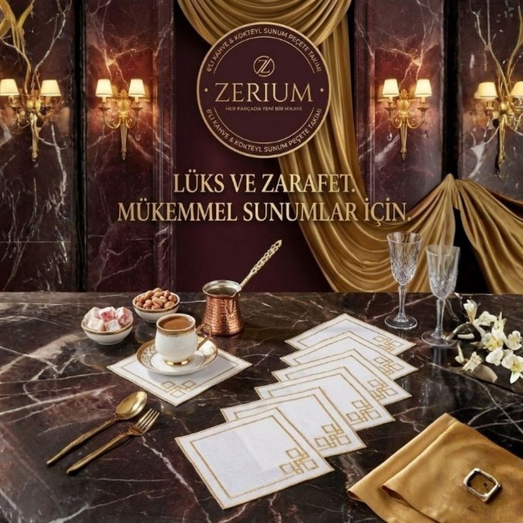 Premium 6’lı Kokteyl ve Kahve Altı Sunum Peçetesi Geometrik Gold Serisi 02 - 20252001325