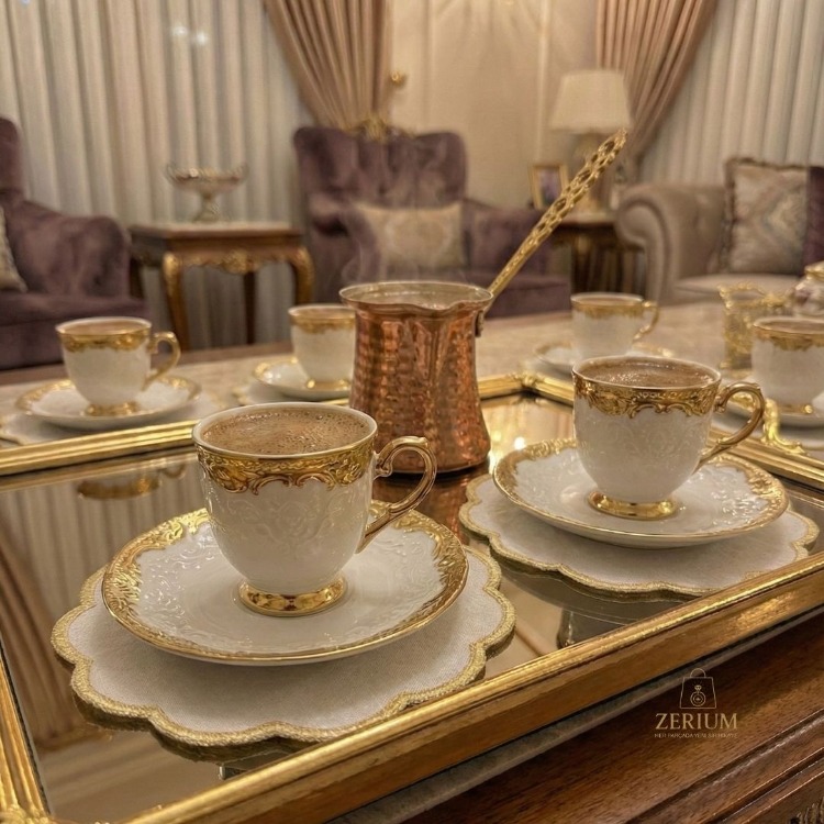 Premium 6’lı Kokteyl ve Kahve Altı Sunum Peçetesi Gold Nakış Serisi - 20252001292