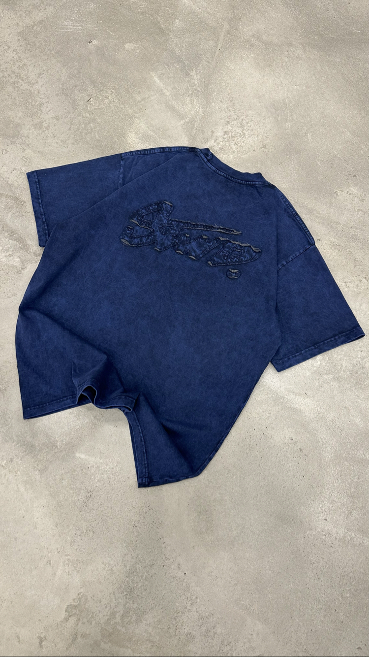 STWD Yıkamalı Aplikeli T-Shirt (Lacivert)