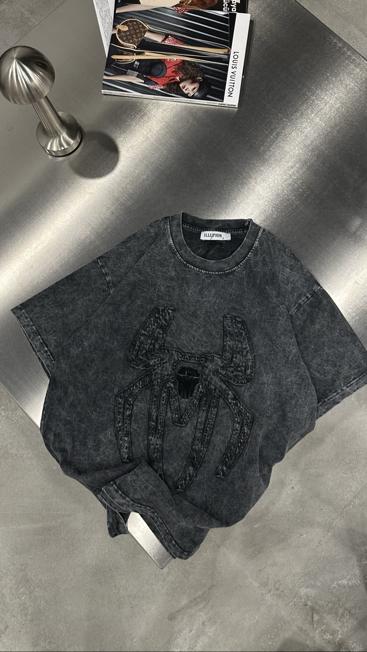 Spider Yıkamalı T-Shirt (Gri)