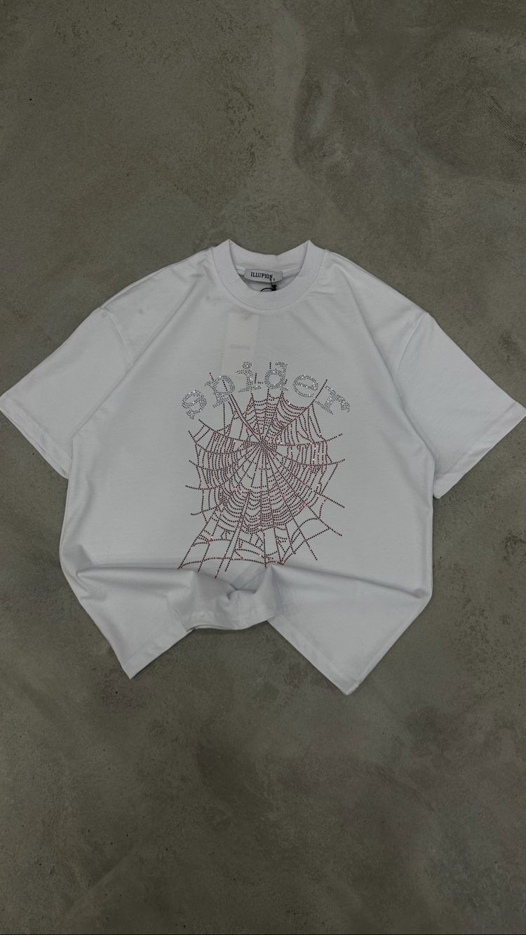 Spider Taşlı T-Shirt (Beyaz)