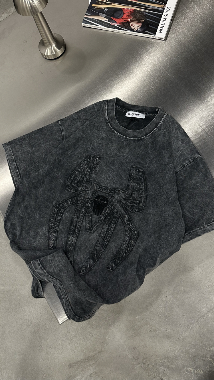 Spider Yıkamalı T-Shirt (Gri)