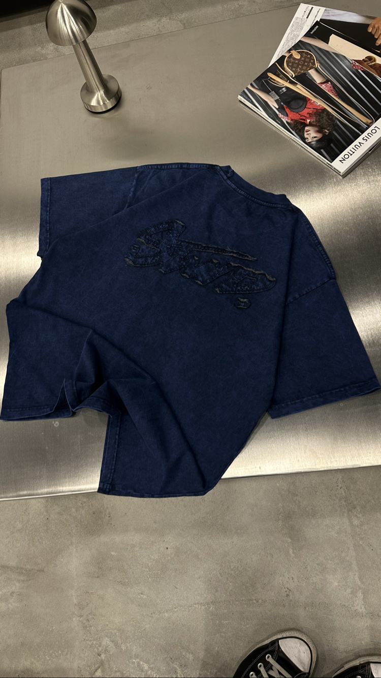 STWD Yıkamalı Aplikeli T-Shirt (Lacivert)