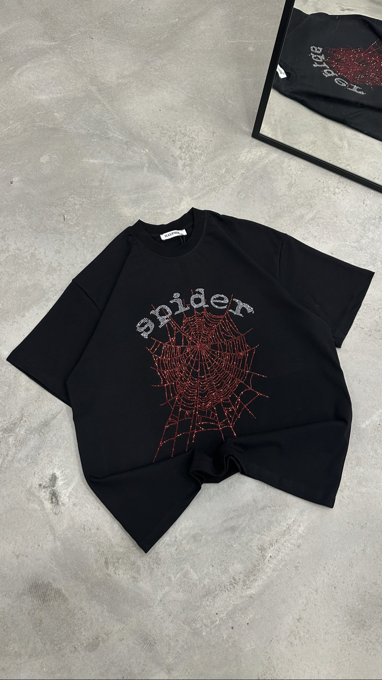 Spider Taşlı T-Shirt (Siyah)