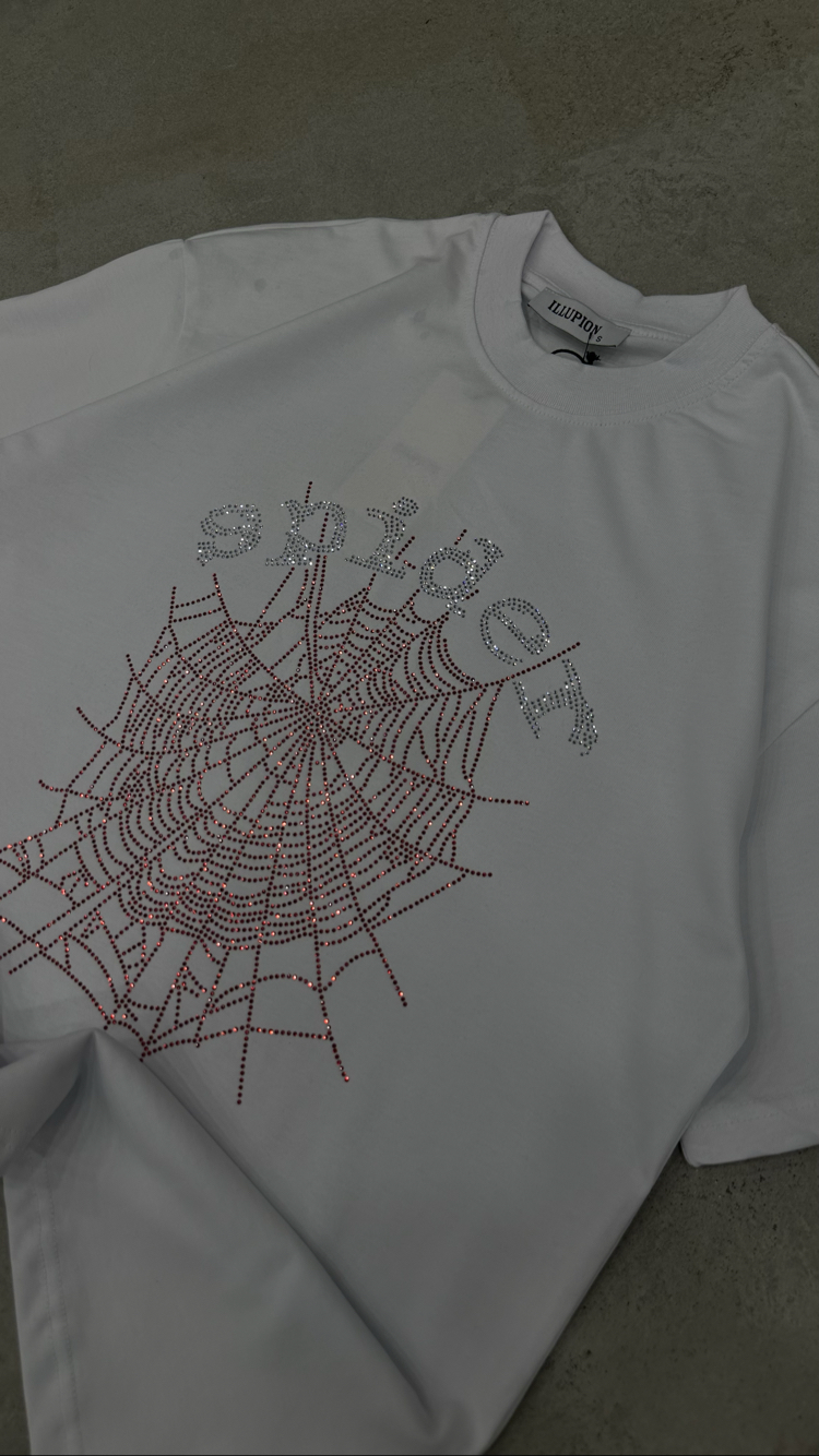 Spider Taşlı T-Shirt (Beyaz)