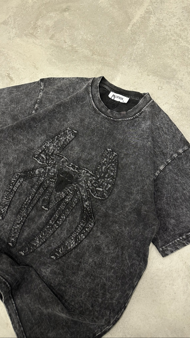 Spider Yıkamalı T-Shirt (Siyah)
