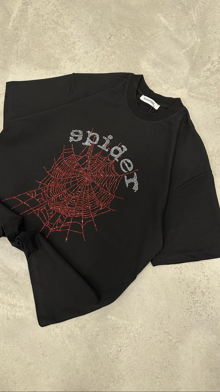 Spider Taşlı T-Shirt (Siyah)
