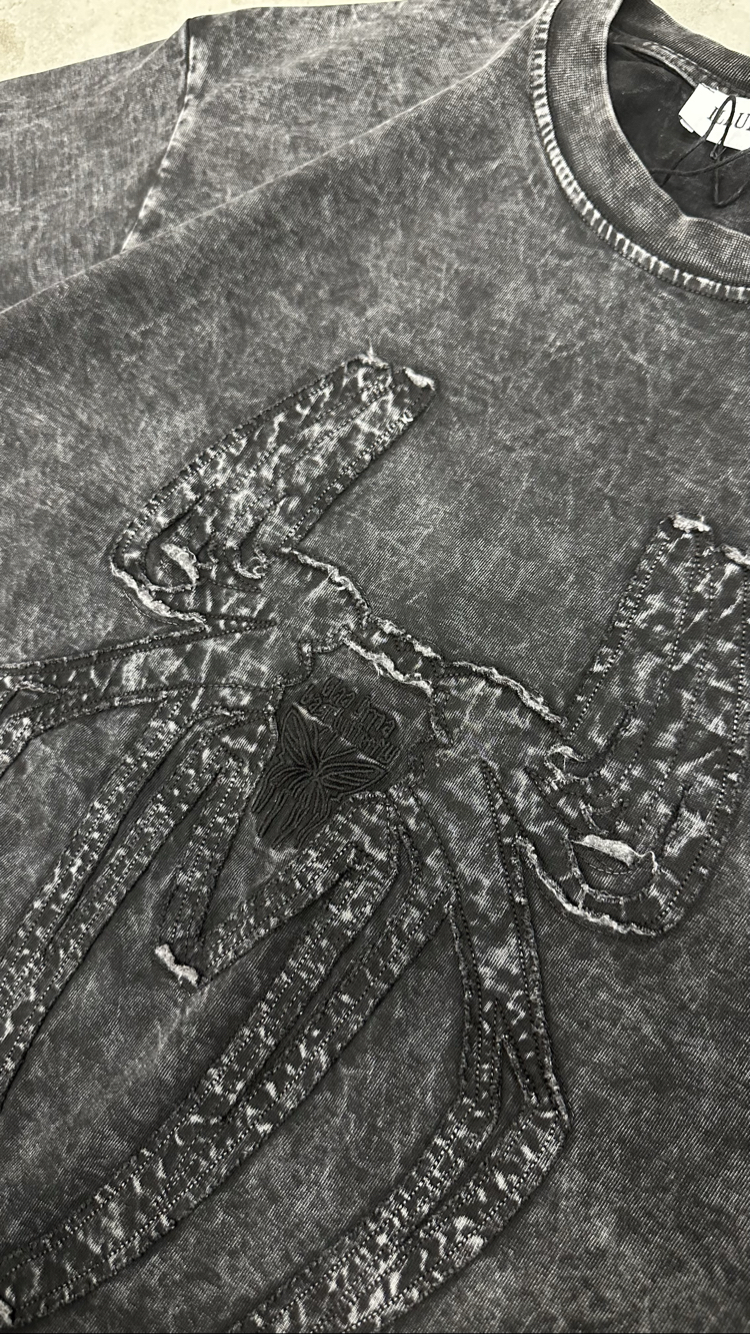 Spider Yıkamalı T-Shirt (Siyah)
