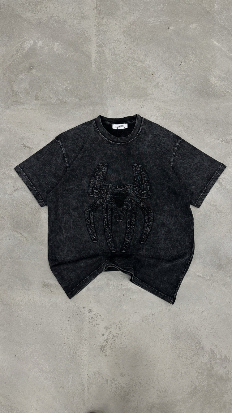 Spider Yıkamalı T-Shirt (Siyah)