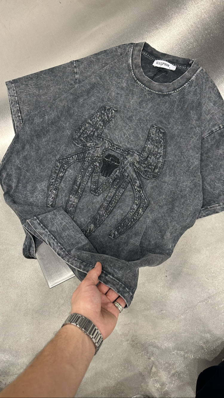 Spider Yıkamalı T-Shirt (Gri)