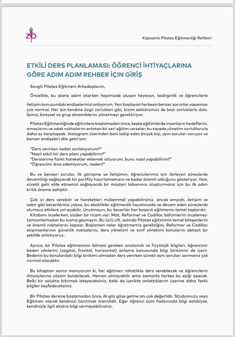 Ders Planlama Rehberi-Kapsamlı Pilates Eğitmenliği