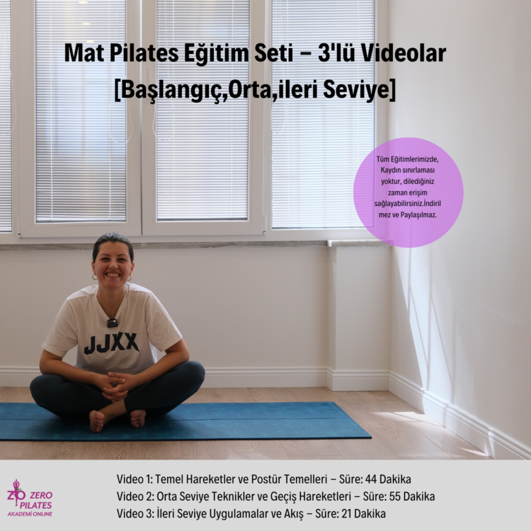 Mat Pilates Eğitim Seti - 3'lü Videolar - [Başlangıç,Orta,ileri Seviye]