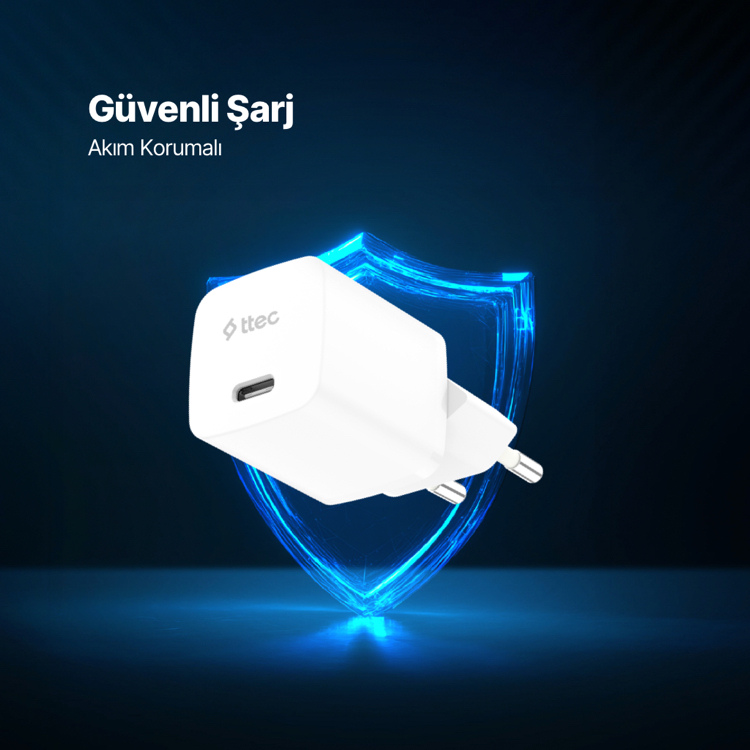 ttec SmartCharger GAN 20W PD Seyahat Hızlı Şarj Aleti + USB-C - USB-C 60W Kablo