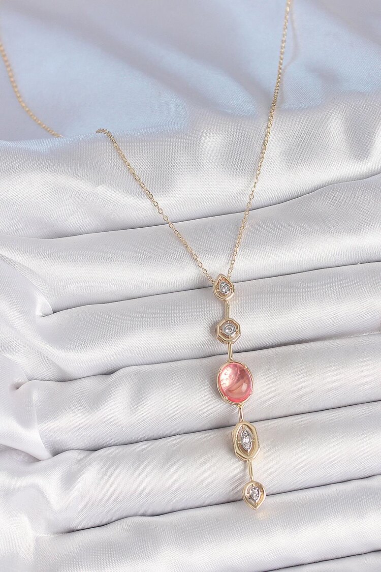 Pembe Gold Renk Zirkon Taşlı Y Kolye