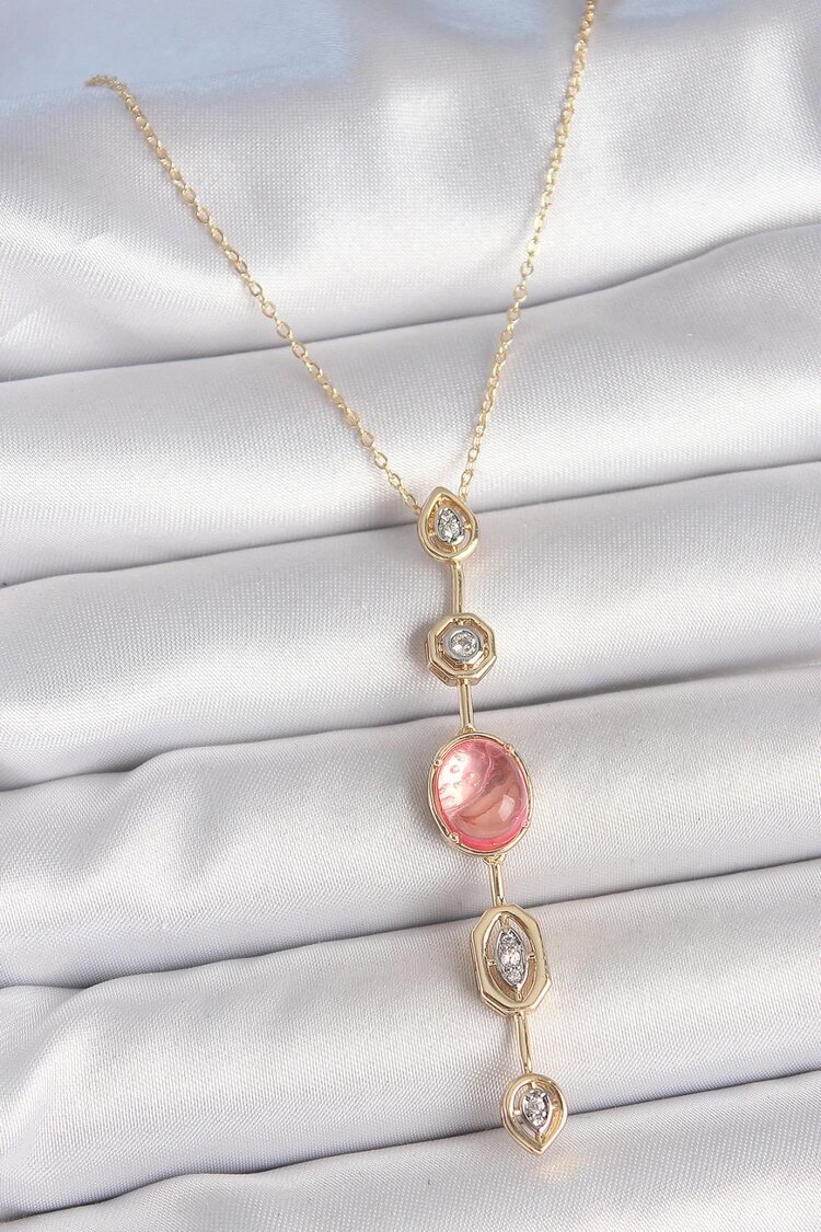 Pembe Gold Renk Zirkon Taşlı Y Kolye