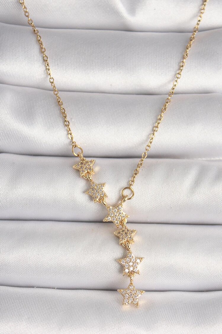 Gold Taşlı Yıldız Model Y Kolye