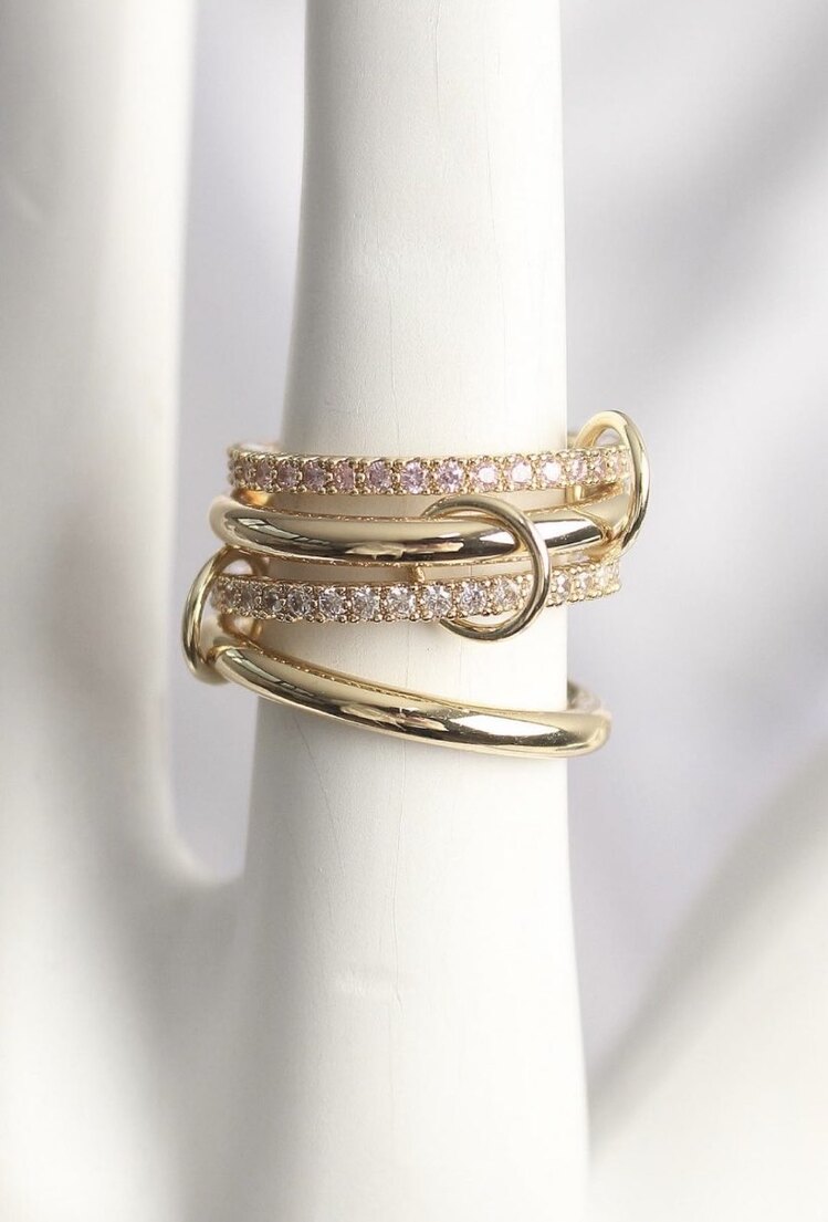 Gold Pembe Renk Zirkon Taşlı 4’lü Yüzük