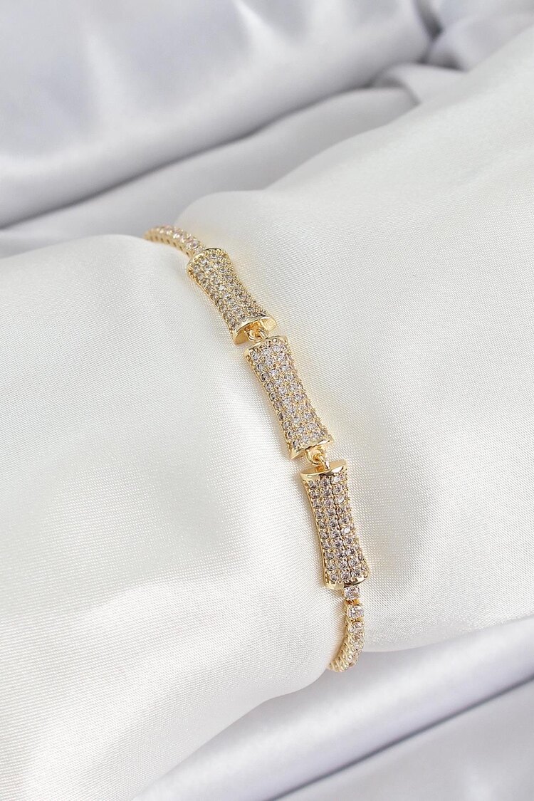 Gold Renk Zirkon Taşlı Kemik Model Bileklik