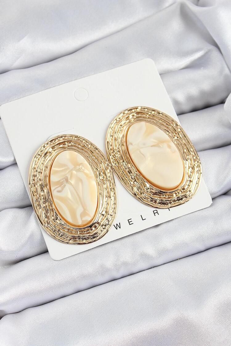 Sedef Oval Vintage  Gold Renk Küpe