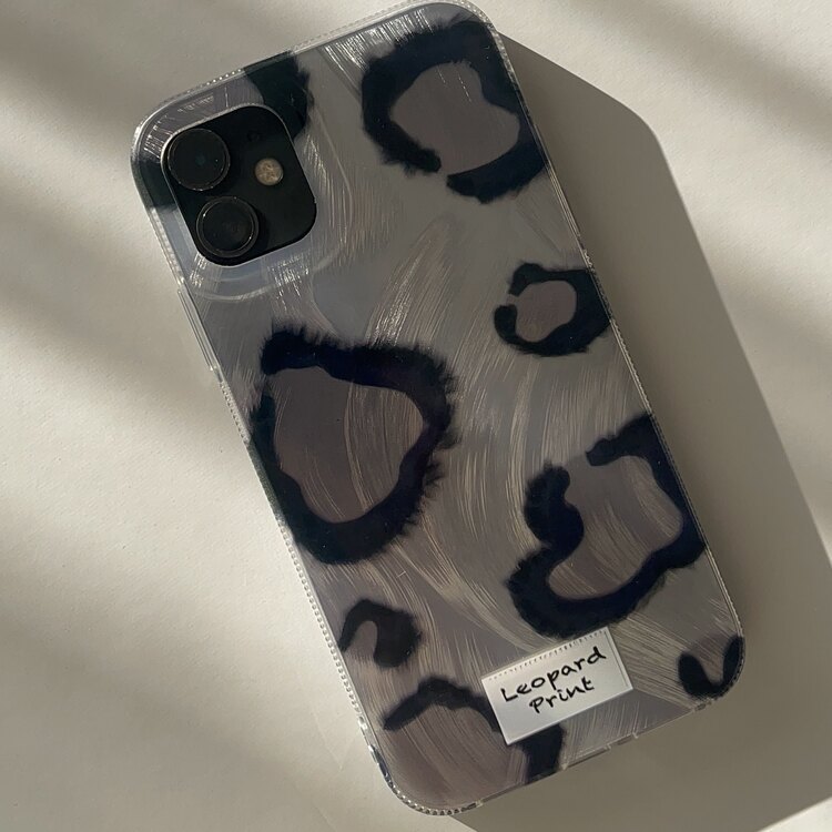 iPhone 12 Siyah Leopar Telefon Kılıfı