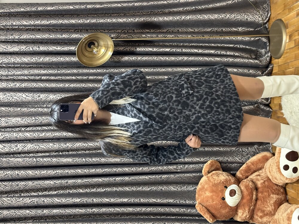 Leopar desen kaşe kaban 