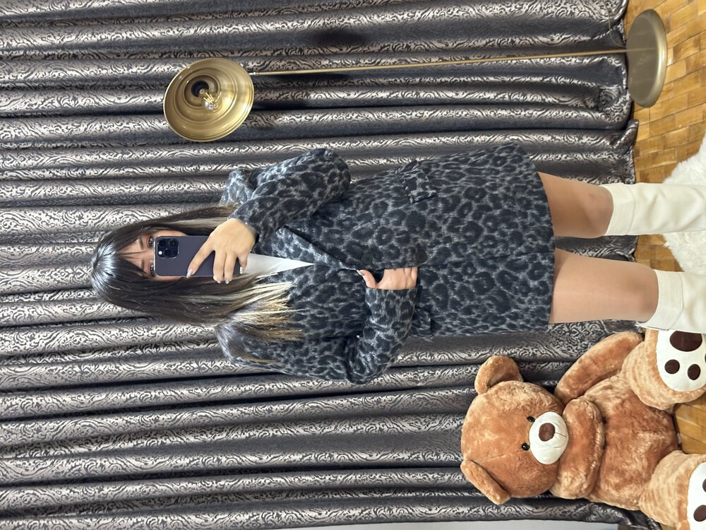 Leopar desen kaşe kaban 