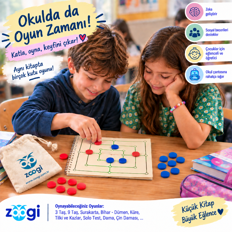 Zoogi Akıl ve Zeka Oyunları Kitabı – Üzerinde Oynanan 10+ Oyun, Oyun Taşları ve Kesesiyle