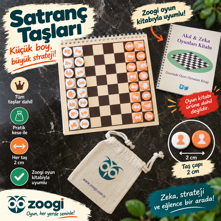 Yassı Satranç Taşları, 2 Cm, Zoogi Oyun Kitabı ile Uyumlu