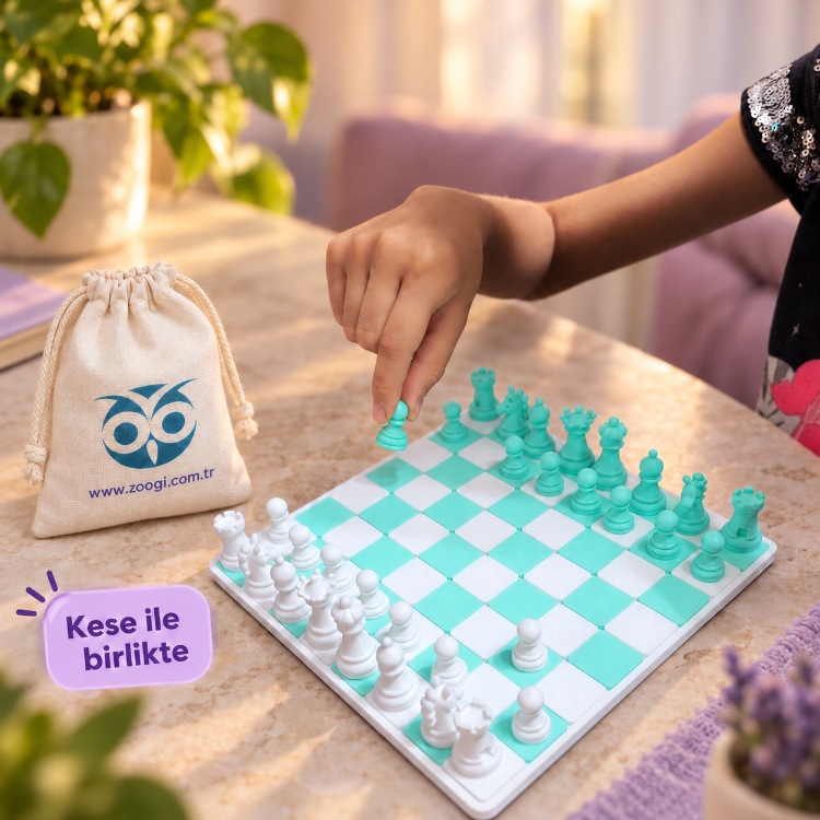 Zoogi Mini Satranç Takımı – Özel Tasarım Sevimli Taşlar, 18 × 18 cm