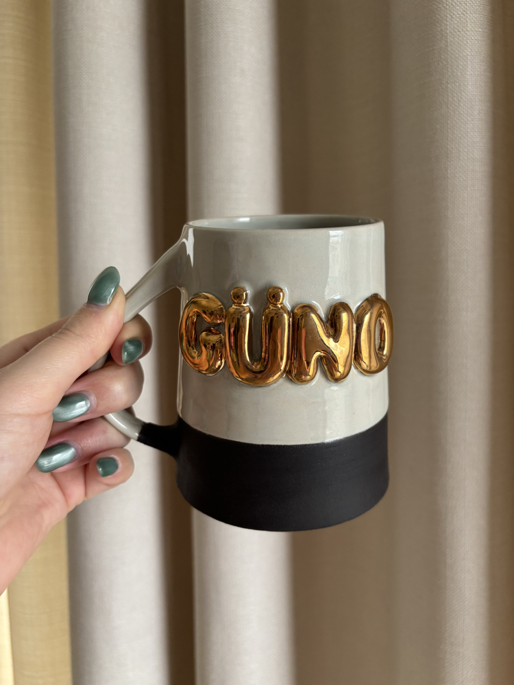 24K Altın GÜNO 450 ml Su Yeşili Stoneware Kupa