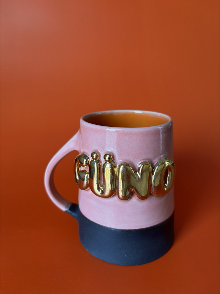 24K Altın GÜNO 450 ml Pembe-Turuncu Stoneware Kupa