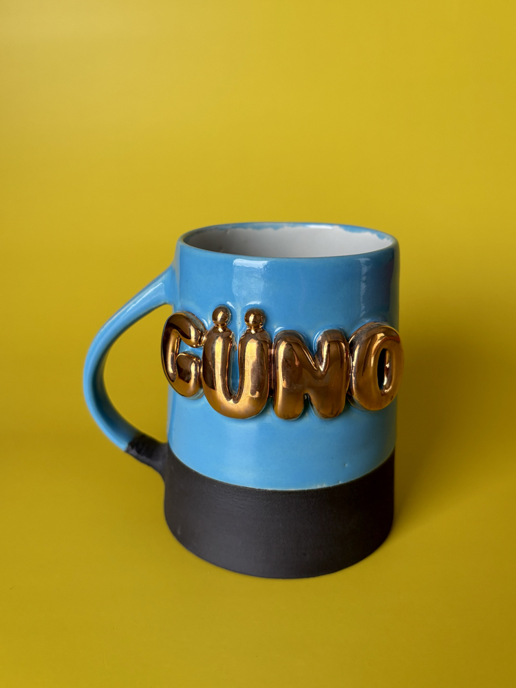 24K Altın GÜNO 450 ml Mavi - Su Yeşili Stoneware Kupa
