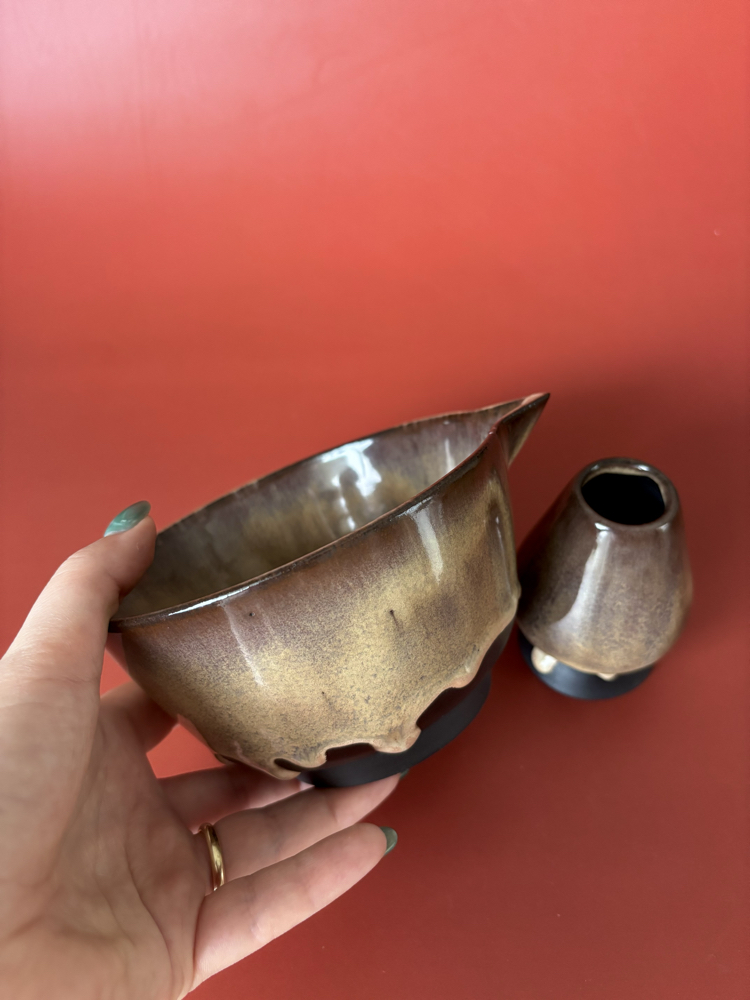 Umeno Stoneware Matcha Kase + Whisk Tutucu Set (500 Ml Hacimli)