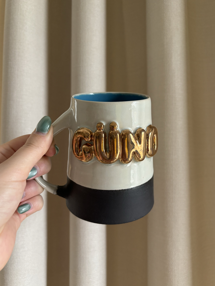 24K Altın GÜNO 450 ml Su Yeşili - Mavi Stoneware Kupa