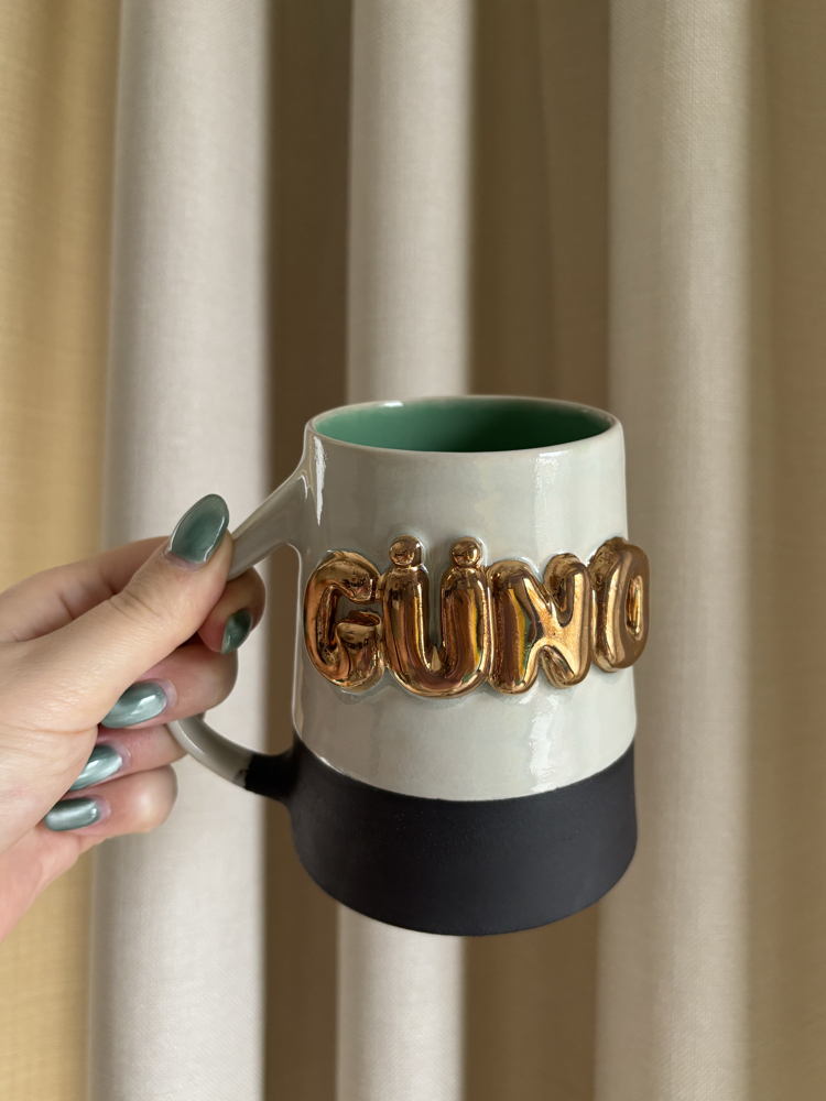 24K Altın GÜNO 450 ml Su Yeşili - Bahar Yeşili Stoneware Kupa