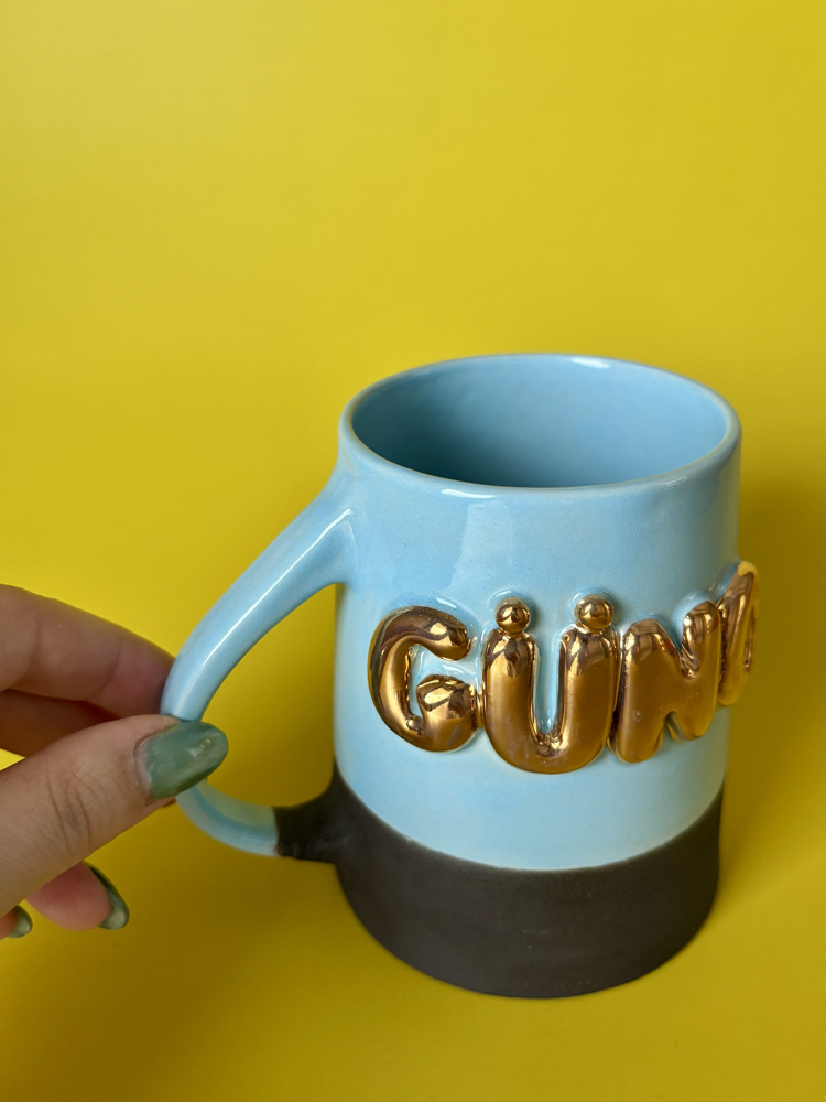 24K Altın GÜNO 450 ml Bebek Mavisi Stoneware Kupa