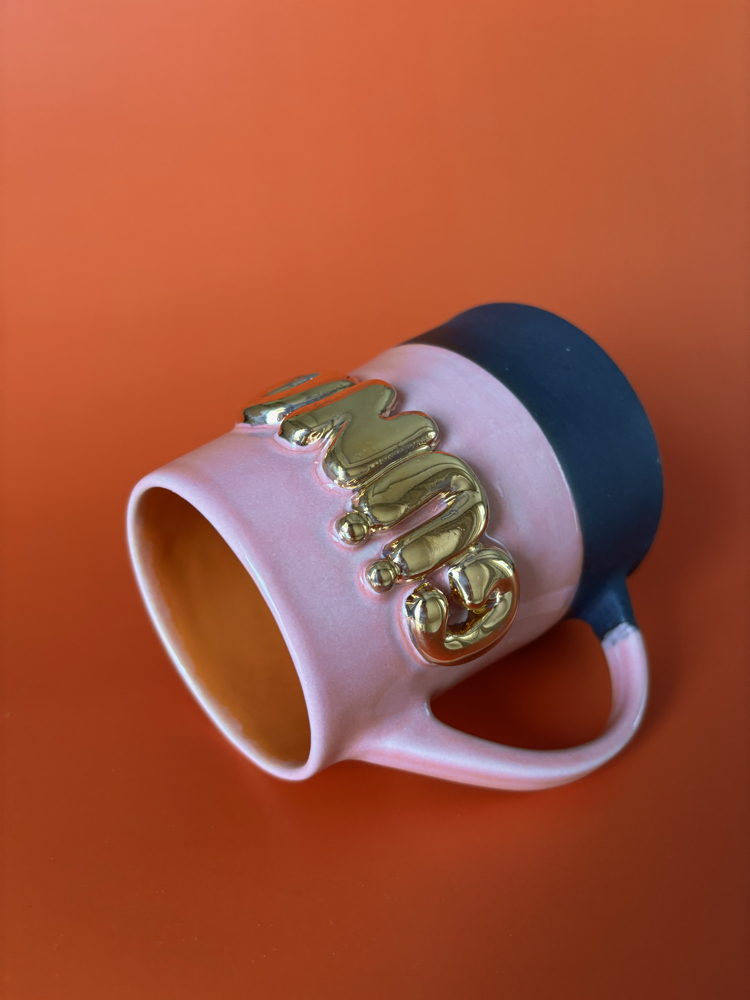 24K Altın GÜNO 450 ml Pembe-Turuncu Stoneware Kupa