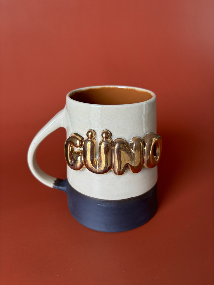 24K Altın GÜNO 450 ml Krem-Kahverengi Stoneware Kupa