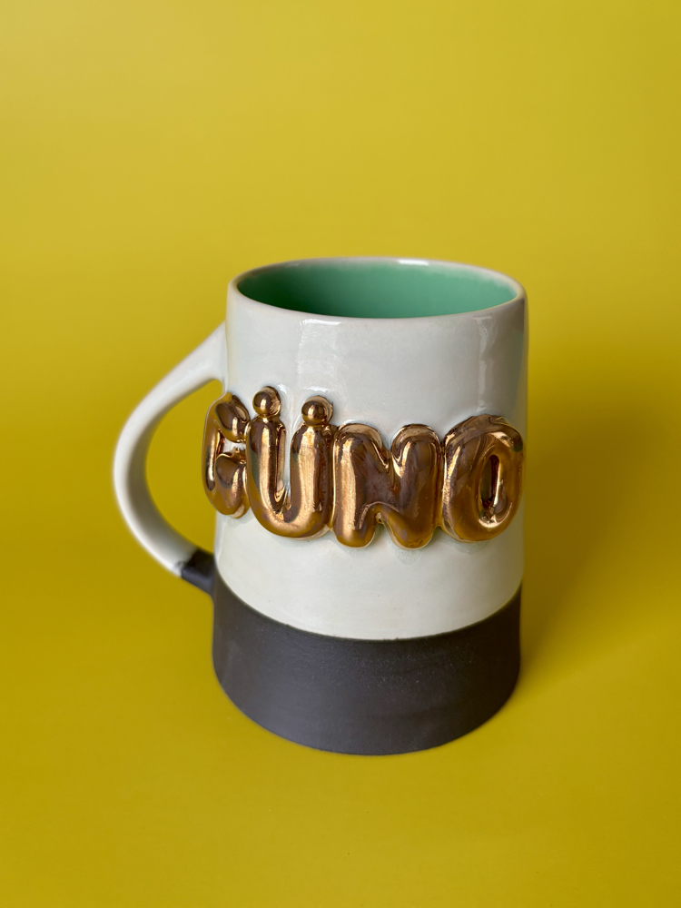 24K Altın GÜNO 450 ml Su Yeşili - Bahar Yeşili Stoneware Kupa