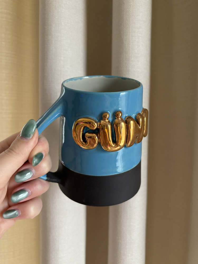 24K Altın GÜNO 450 ml Mavi - Su Yeşili Stoneware Kupa
