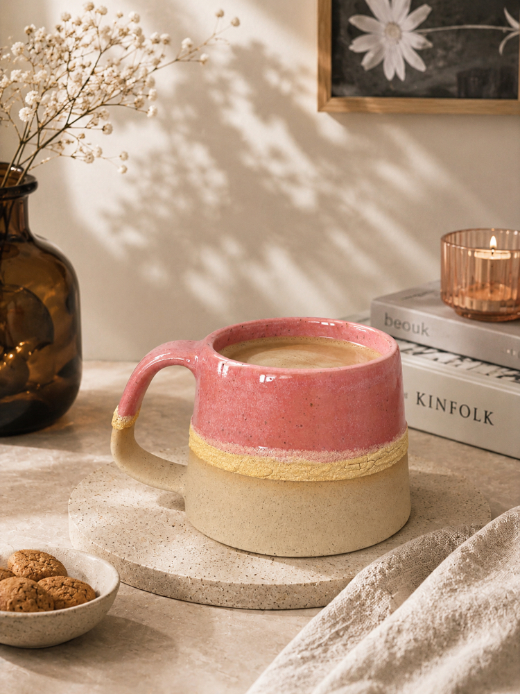 Pink Cotton 190 ml Krem Stoneware Fincan (Krater Detaylı)