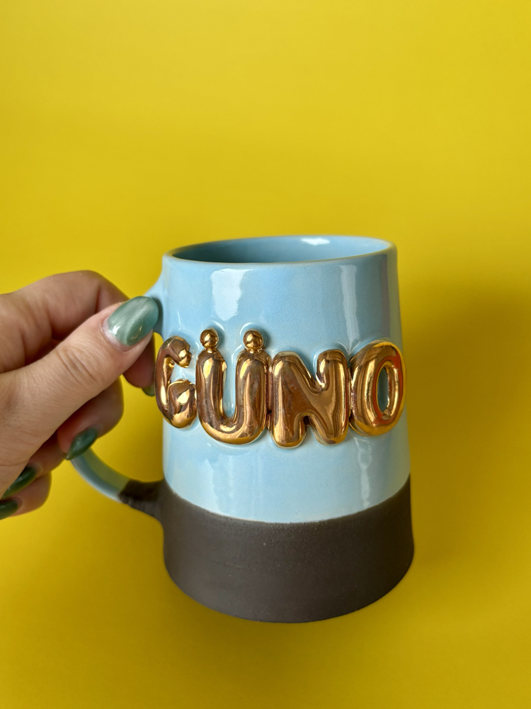 24K Altın GÜNO 450 ml Bebek Mavisi Stoneware Kupa