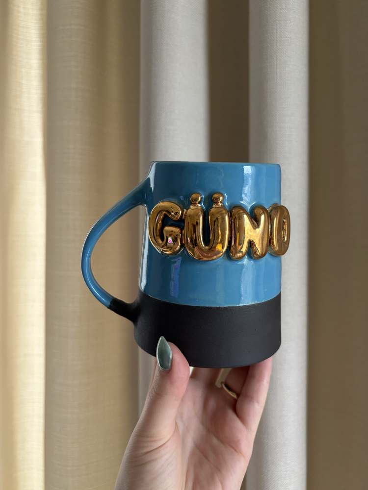 24K Altın GÜNO 450 ml Mavi - Su Yeşili Stoneware Kupa