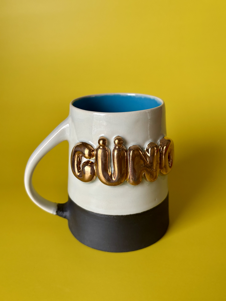 24K Altın GÜNO 450 ml Su Yeşili - Mavi Stoneware Kupa