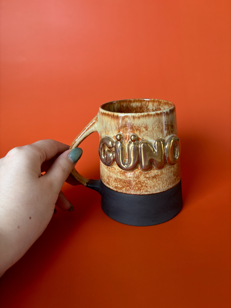 24K Altın GÜNO 450 ml Artistik Kahve Stoneware Kupa