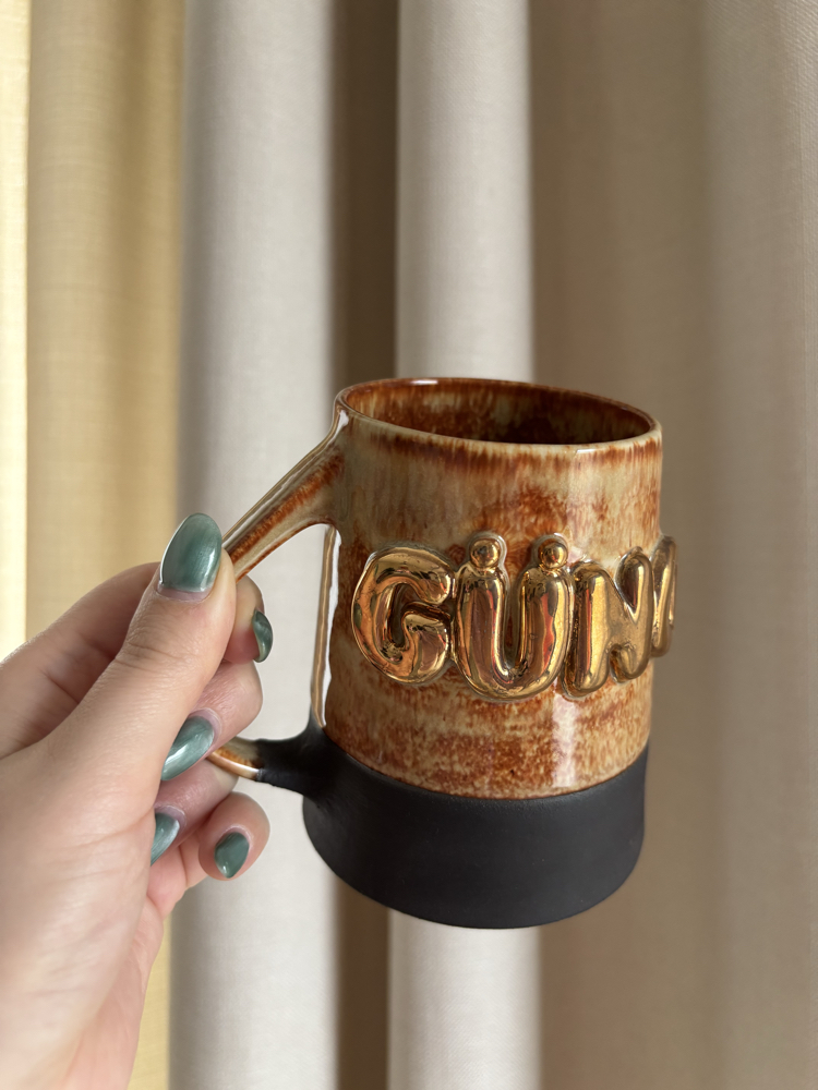 24K Altın GÜNO 450 ml Artistik Kahve Stoneware Kupa